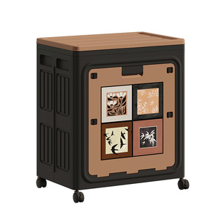 可折叠收纳箱翻盖式双开门带轮整理箱家用中古风衣服玩具收纳柜子