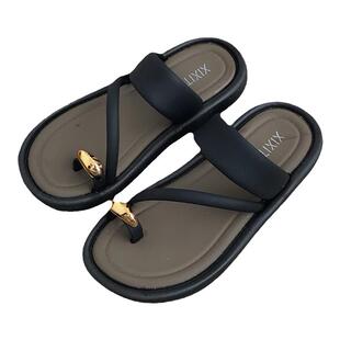 细细条 法式一字带夹脚拖鞋女外穿夏季时尚沙滩防滑平底凉拖鞋ins