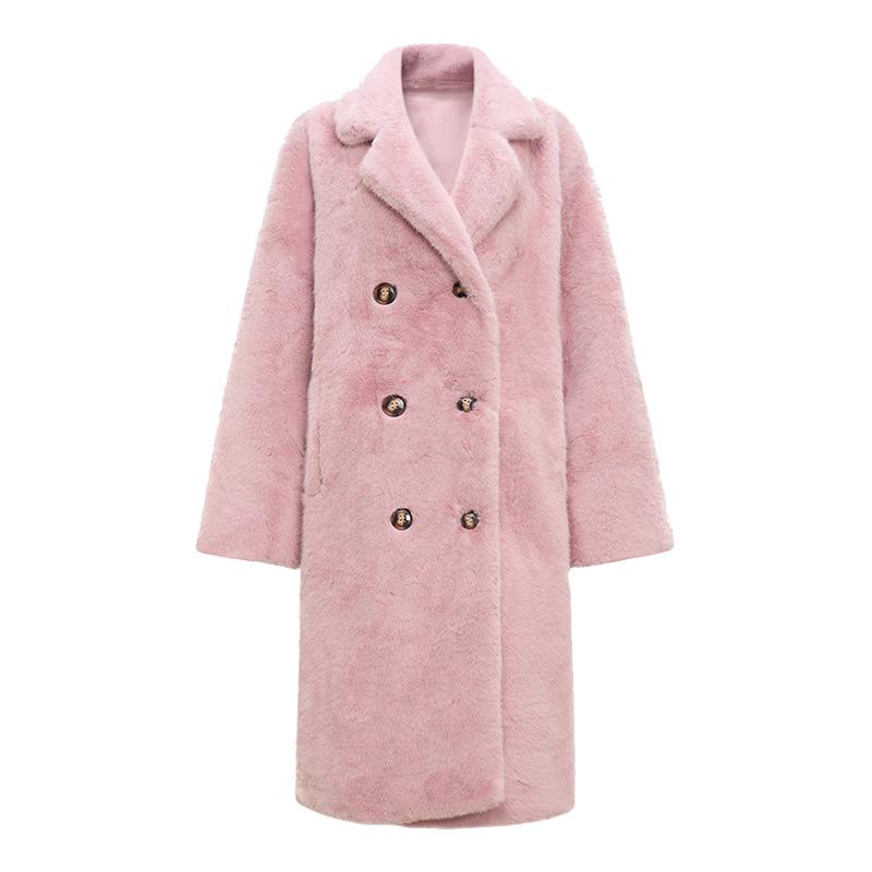 【自营】Petit Bari 环保皮草翻领长款外套大衣 女士加厚毛呢外套