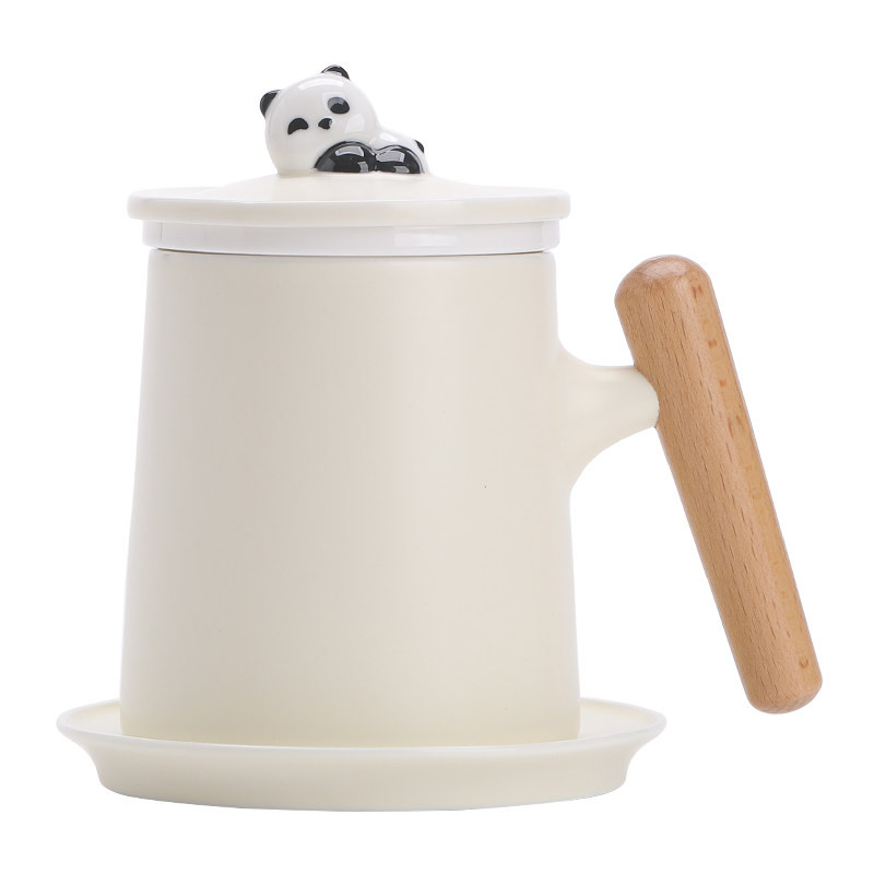熊猫文创杯子泡茶杯陶瓷水杯茶水分离带盖马克杯生日礼物伴手定制