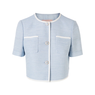 朗姿集团LIME莱茵圆领对称口袋小香短外套无袖收腰套装天蓝25