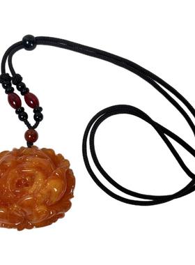 天然原矿新蜜柚子红牡丹花素绳款毛衣吊坠时尚百搭