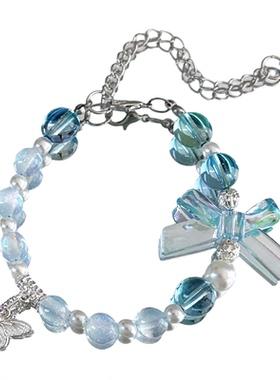 【冰蓝蝶结】MIES原创蓝色蝴蝶串珠手链女氛围感水晶珠子手串百搭