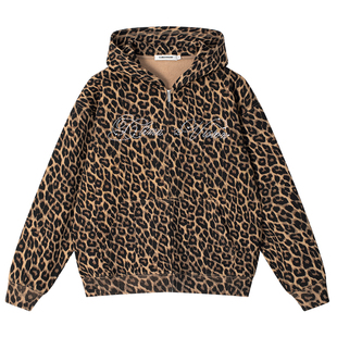 CLIMAX VISION花体字烫钻logo豹纹连帽开衫卫衣春季情侣装外套