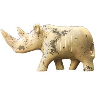非洲手工艺摆件高级感高档小众轻奢皂石雕刻犀牛办公室摆件送领导