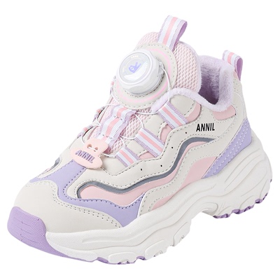 ANNIL/安奈儿童鞋女童冬季加绒保暖休闲鞋旋转纽扣秋冬季透气防滑