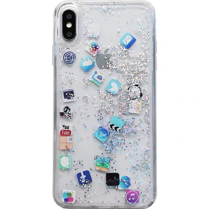 创意趣味xr闪粉流沙7plus苹果app图标14pro适用苹果12手机壳11透明iPhone13promax液体流动14
