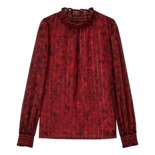 颜域红色立领衬衫女士2026早春新款独特高贵气质长袖宽松气质上衣