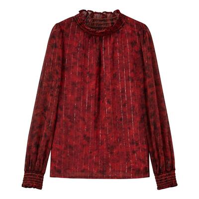 颜域红色立领宽松衬衫