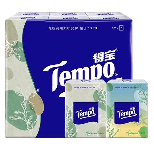 Tempo得宝纸巾小包苹果木味便携式手帕纸72包家庭装【新旧混发】