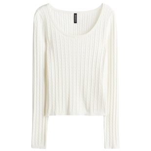 HM女装毛针织衫春季气质深酒红色绞花针织套衫1289676