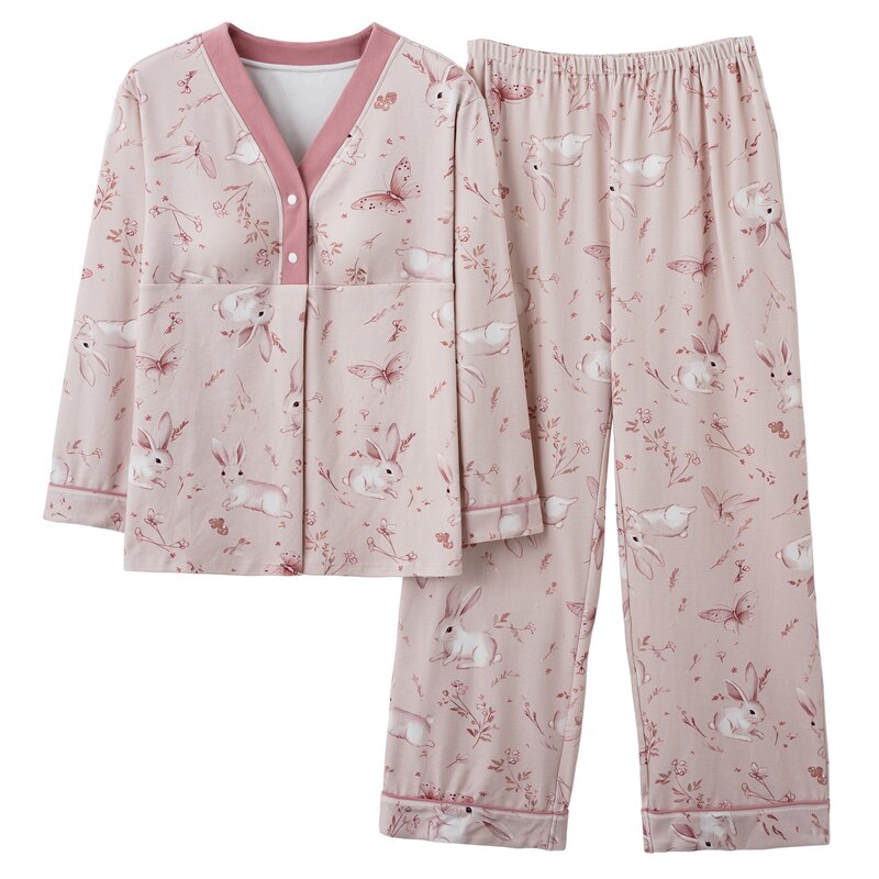纯棉月子服自带胸垫睡衣女士春秋