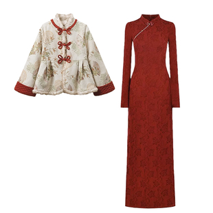 秋冬新款新中式敬酒服婚服汉服加绒加厚外套旗袍连衣裙红色套装女