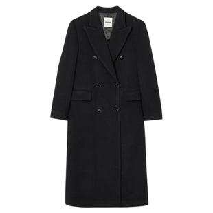 季末6折SANDRO2025秋冬新款女装法式黑色双排扣羊毛混纺毛呢大衣
