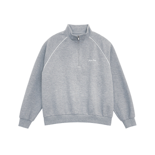 340g重磅花灰色字母刺绣套头半拉链卫衣男生2025新款秋季宽松外套