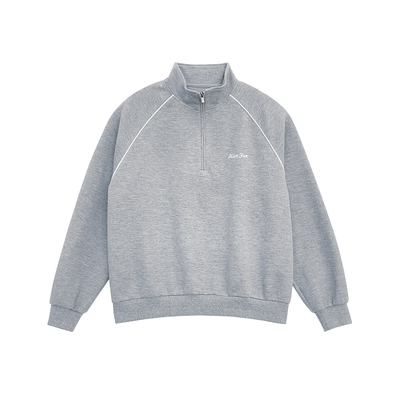 340g重磅花灰色字母刺绣套头半拉链卫衣男生2025新款秋季宽松外套