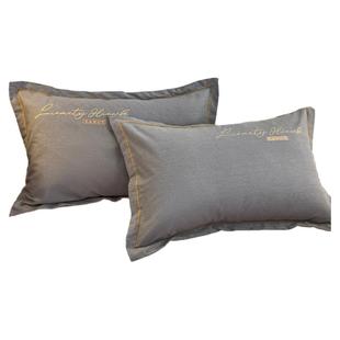 轻奢刺绣加厚纯棉磨毛枕套一对装48x74cm秋冬家用单人全棉枕芯套