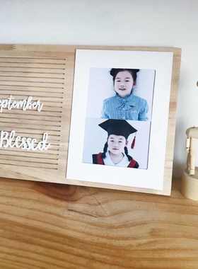 橡木手工毛毡字母留言板 DIY随意拼搭木制相框摄影道具儿童房装饰