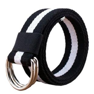 男女士百搭帆布休闲腰带双环扣加长牛仔裤带条纹大码双圈皮带织带