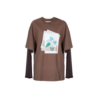 立体手绣印花假两件长袖女t恤