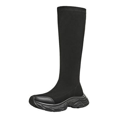 天美意2025冬新款厚底百搭运动一脚蹬显瘦百搭女弹力靴KTX19DG5