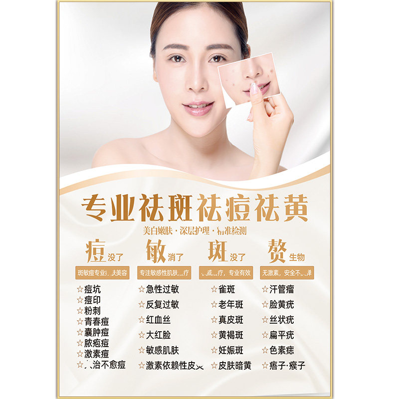祛斑海报斑痘敏挂画痘印痤疮前后对比图祛痣祛疣宣传画祛痘广告牌