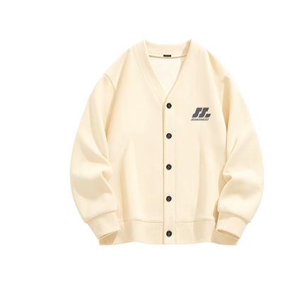 HG真维斯卫衣男2025新款浅米色V领开衫外套男款松弛感重磅外套潮