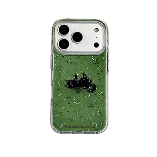 韩风卡通草地萤火虫猫咪适用苹果17promax手机壳iphone16pro新款15带挂绳14气囊双层13女17全包防摔保护套pm