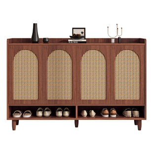 藤编新型实木鞋柜收纳柜一体靠墙门口超薄入户门外走廊室内大容量