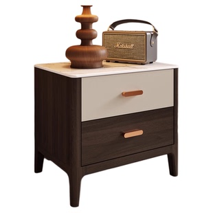 顾家家居实木胡桃木简约床头大理石家用卧室轻奢床头柜储物柜一体