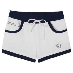 PSO Brand女装美式复古撞色修身运动短裤休闲显瘦白色裤子女款