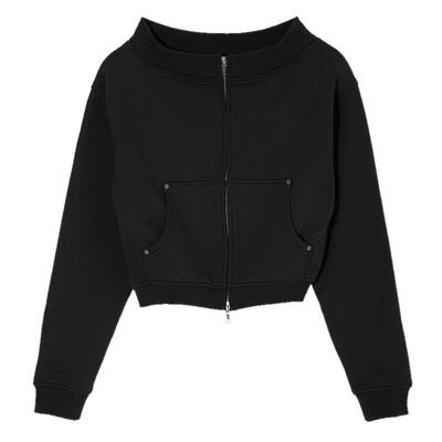 MOUSSY 2026春季新品纯欲风一字领双头拉链短款卫衣010JS480-1491