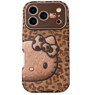 可爱卡通棕豹纹HelloKitty适用苹果17Promax手机壳iphone16pro新款15pro小众14带挂绳16创意15硅胶17pro全包