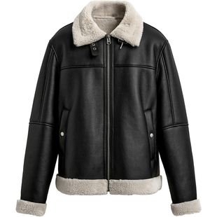 柜859!冬季款男装翻毛领仿皮夹克8281800 800皮毛一体加绒厚外套