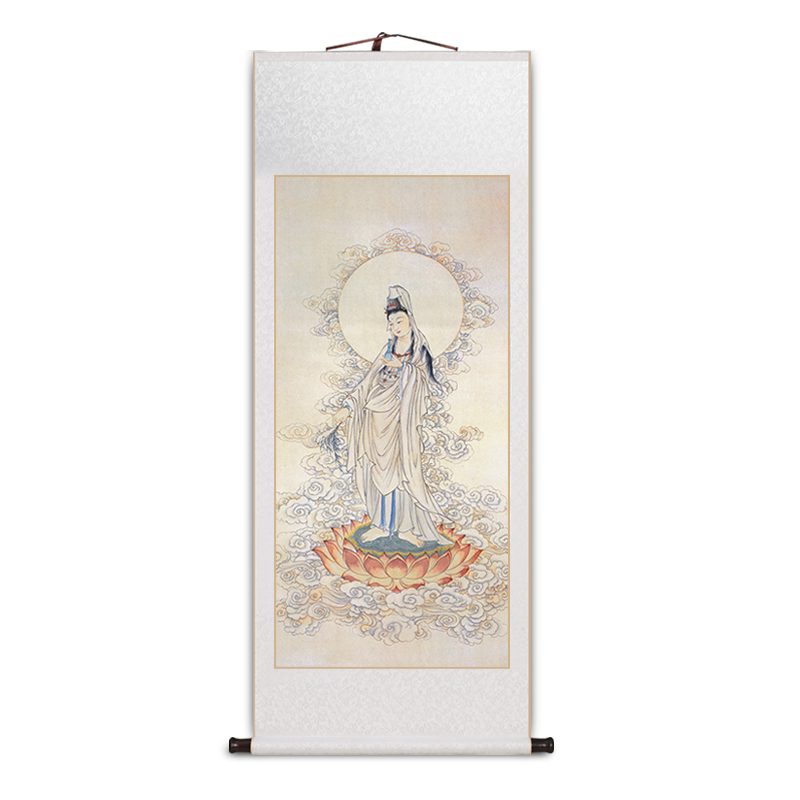 中国风卷轴挂画送子观音图玄关画