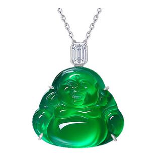AILEQ S925银镶嵌天然玉髓满绿佛公吊坠气质轻奢华时尚珠宝女K10