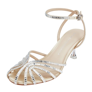 DFuse迪芙斯夏款圆头细带水晶细跟高跟凉鞋女