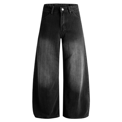 水洗黑色牛仔裤男秋冬直筒微喇裤