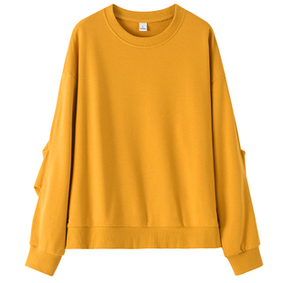 春秋宽松大版卫衣女款遮屁股新款大码纯色套头圆领不加绒无带帽子