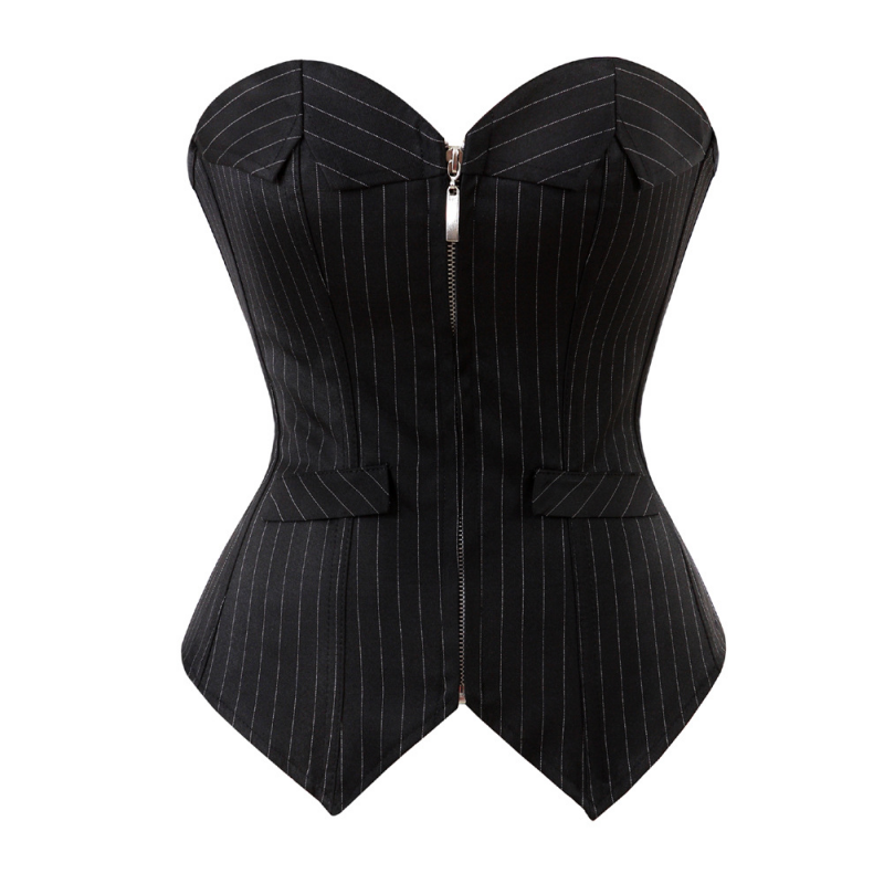 塑身上衣拉链职业OL条纹corset