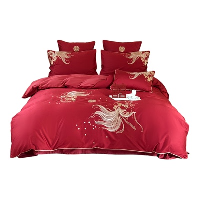 锦鲤刺绣婚庆100S全棉结婚四件套