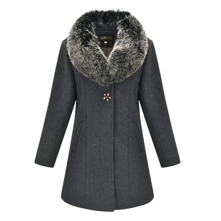 真狐狸毛领大衣女中老年妈妈秋冬装小个子短款羊毛妮子大码外套