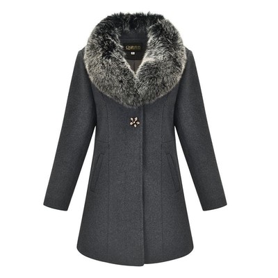 真狐狸毛领羊毛大衣女短款外套