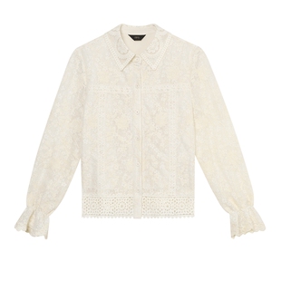 白鹿语镂空绣花气质衬衣25春新款时尚翻领花边拼接长袖女式衬衫