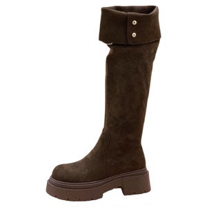 2025冬爆款翻盖两穿过膝长靴小个子女增高6CM复古绒面加绒骑士靴