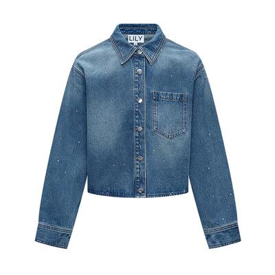 LILY短款通勤烫钻满天星牛仔外套