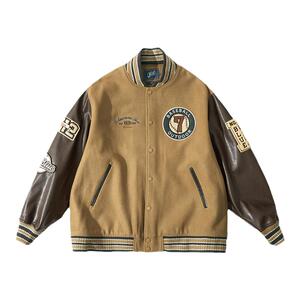 NOTHOMMEBLUE蓝岐2022春秋新款80羊毛呢皮衣拼接棒球服情侣外套男