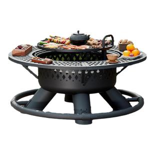 户外烧烤炉家用庭院烤火炉围炉煮茶桌取暖篝火炉木柴烧烤架烤火盆