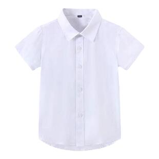 儿童短袖衬衫男女童夏季儿童学院风中小学生校服白色衬衣表演出服