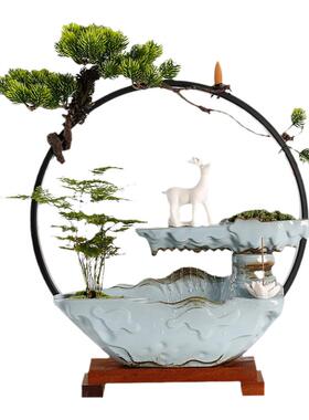 创意新中式招财流水摆件茶室客厅办公室前台桌面装饰乔迁开业礼品